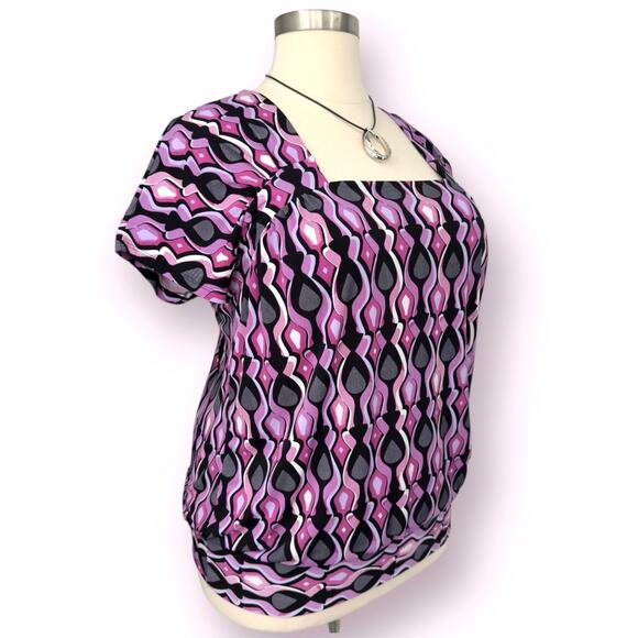 Lane Bryant Top Womens 18/20 Artsy Abstract Print Colorful Pleated Banded Hem - Picture 3 of 8